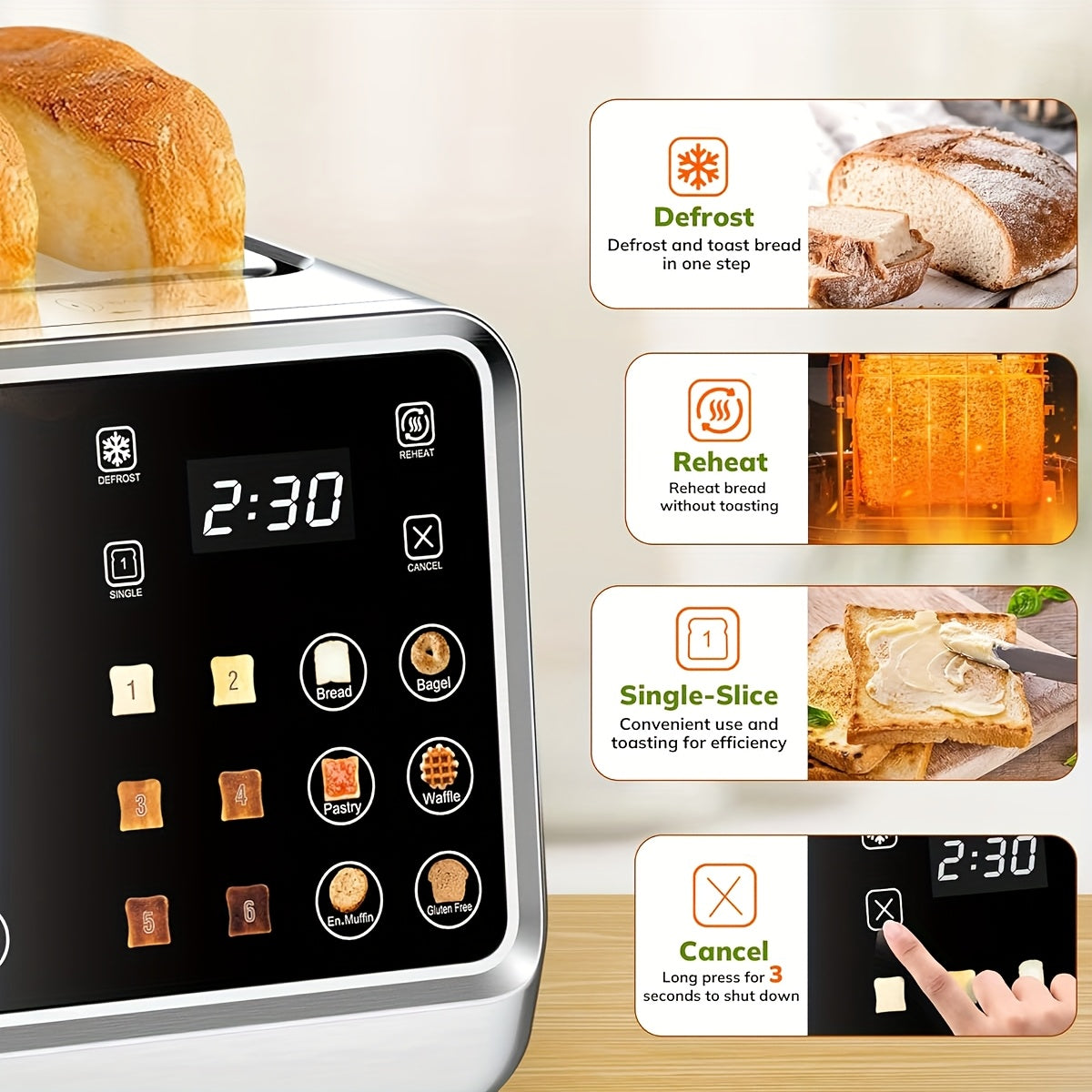 Toaster 4 Slice, Stainless Steel Digital Smart Toaster